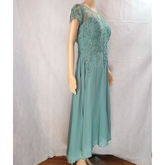 New Mother of the Bride (12) Dusty Sage Green Illusion Lace Chiffon Hi-Lo Dress - Picture 8 of 9